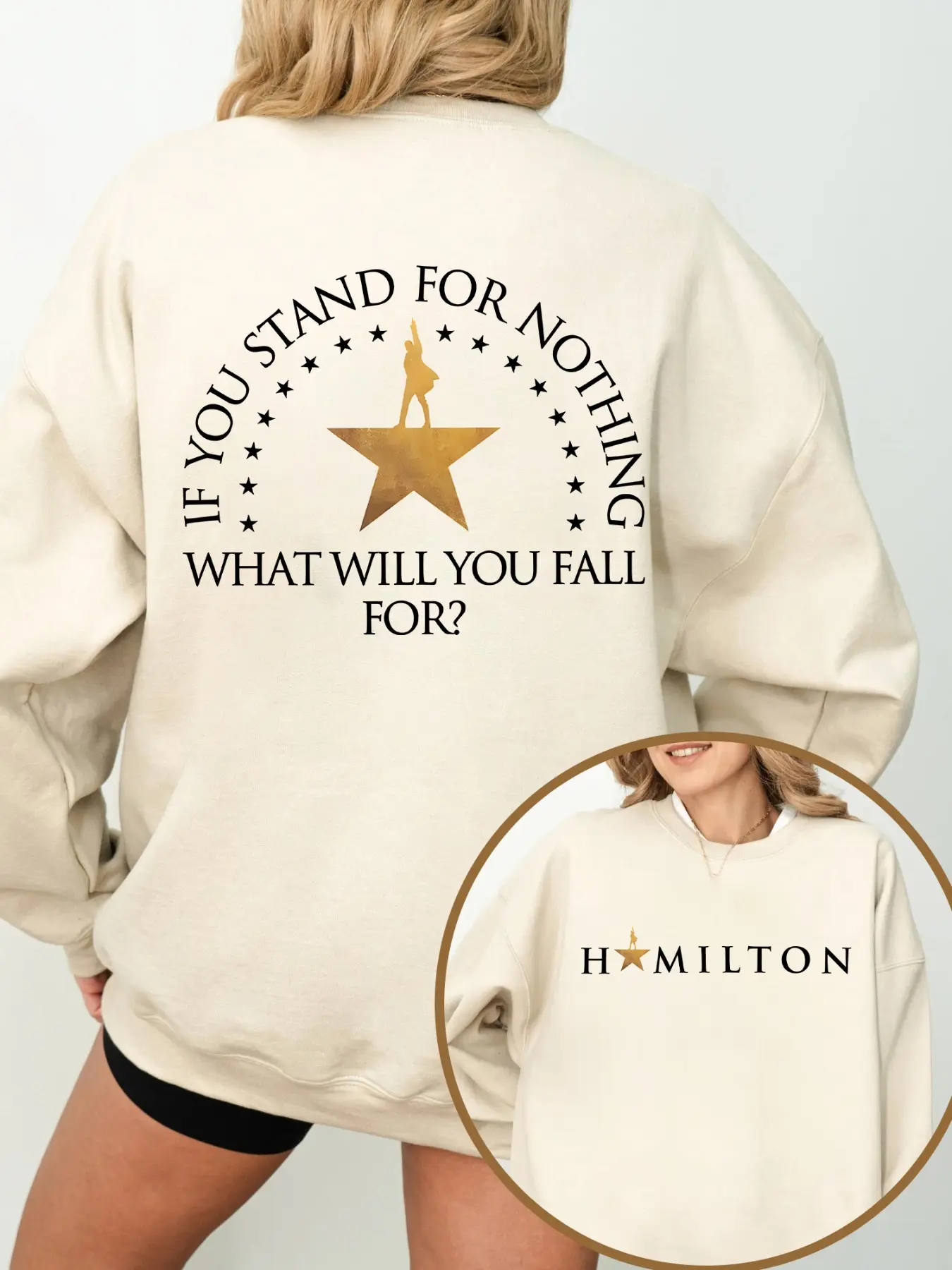 Theatre Inspirational Vintage Loose-Fit Casual Graphic Print Pullover - Musical "Hamilton" Quote & Logo Oversized Sweatshirt Womenswear