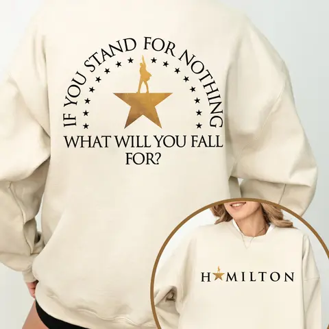 Theatre Inspirational Vintage Loose-Fit Casual Graphic Print Pullover - Musical "Hamilton" Quote & Logo Oversized Sweatshirt Graphic Sweatshirts Womenswear