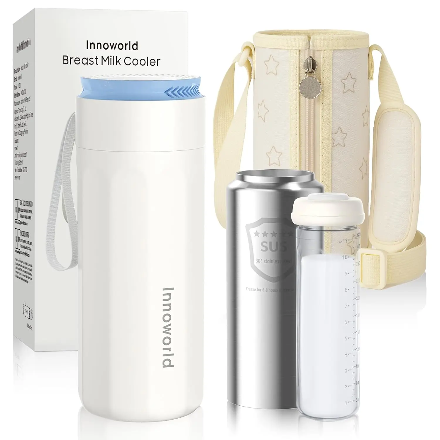 Portable Breastmilk Cooler with Bottle, 24 Hour Cooling Breast Milk Storage Container, Stainless Steel Tube, Travel & Outdoor for Moms