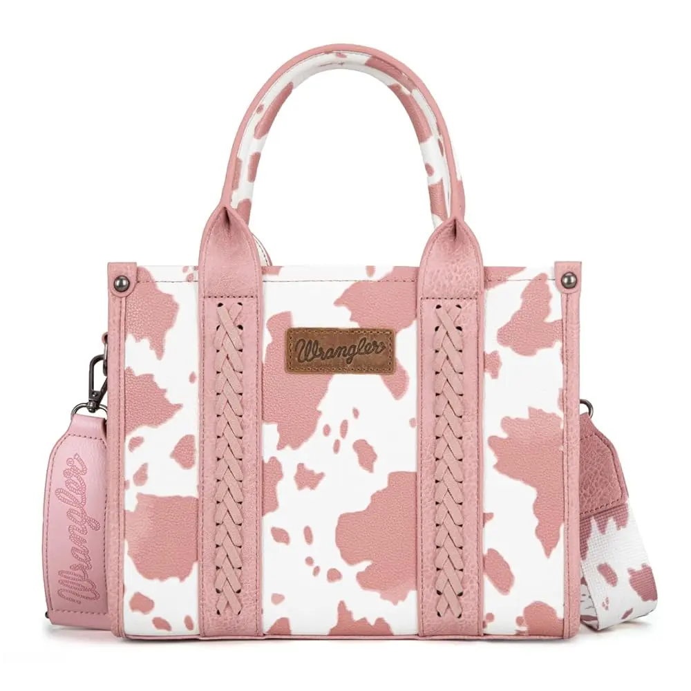 Wrangler Cow Print Tote Bag Western Purse Boho Top Handle Stachel Handbag with Guitar Strap
