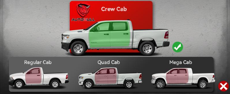 Dodge Ram 2019-2025 1500 New Body Style Crew Cab 4 Full Size Doors, 6" 2-Stairs Side Step Rails Coated Black Carbon Steel Nerf Bars ,Vehicle Accessories Automotive