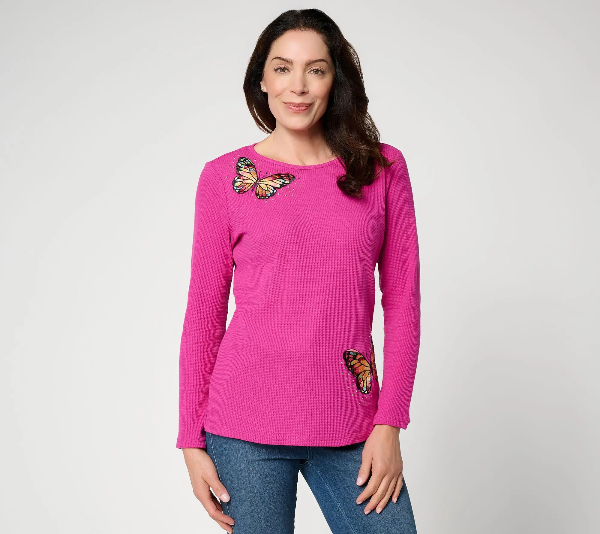 Quacker Factory Fall Flutter Waffle Knit Long Sleeve Top