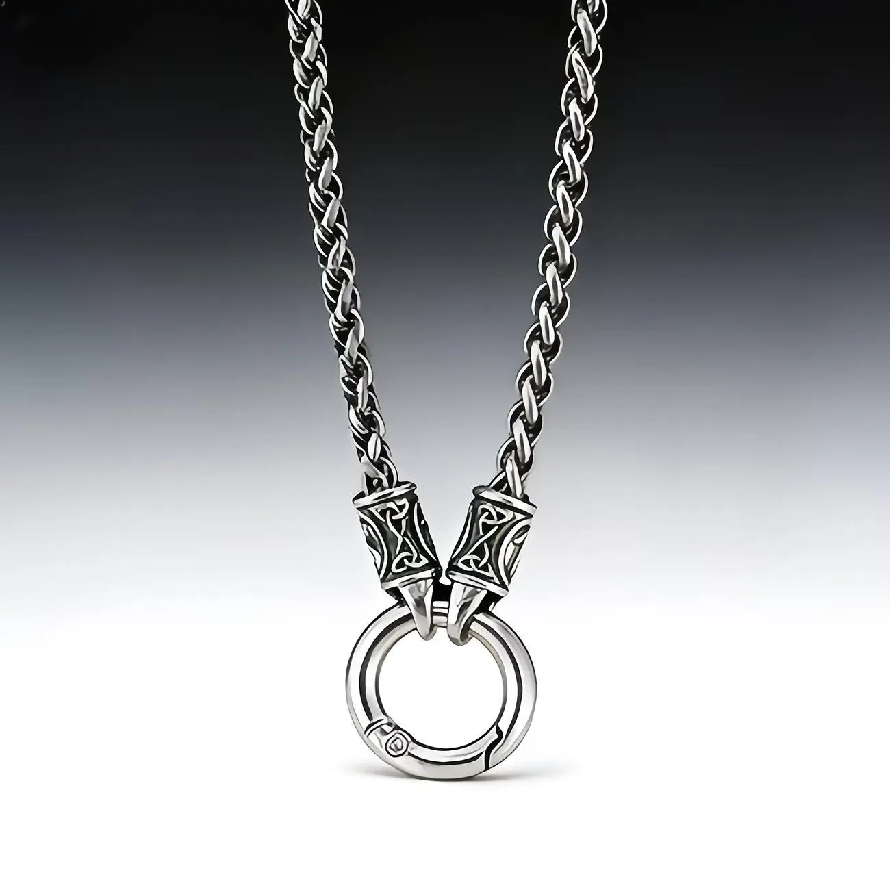 Viking Celtic Knot Stainless Steel Wheat Chain Necklace, 60cm Retro Norse Totem Ring Pendant Necklace, Punk Vintage Heavy Metal Biker Chain, Non-Tarnish Men's Statement Jewelry Gift