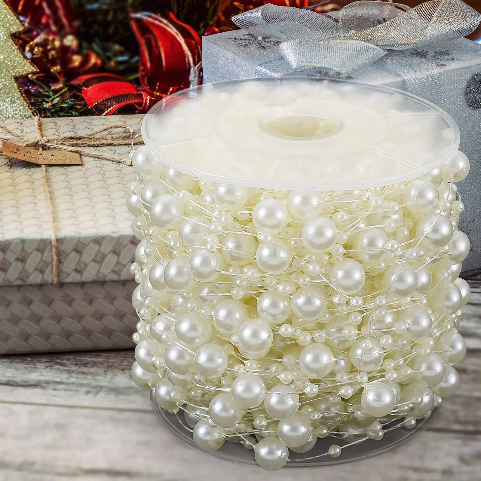 Artificial Pearl Garland Bead Chain pearls beading 33 Yards/98 Feet Beading Supplies for DIY Crafts, DIY Craft Embellishments, Perfect for Christmas, Weddings, Bouquets and Party Decorations, DIY Beads, Beaded Chain