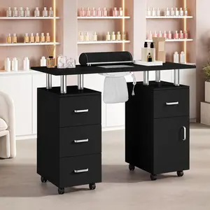 Professional Manicure Table with Electric Dust Collector | Nail Tech Desk Station with Lockable Wheels & 4 Drawers | Acetone Resistant Nail Table for Beauty Salon & Home Use