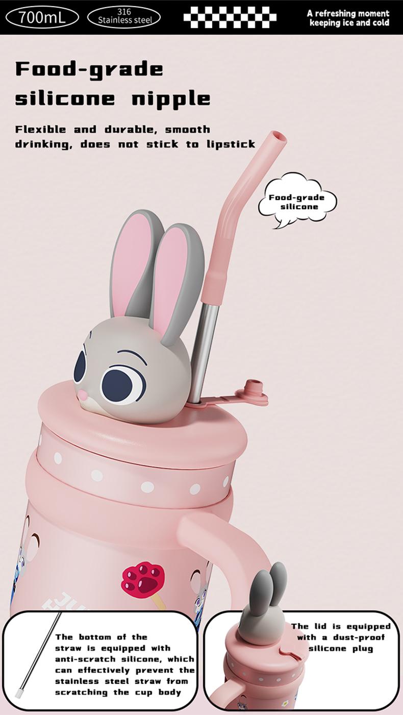 Disney Series Large Capacity lce King Cup Zootopia Strawberry Bear Stitch Design Insulated Tumbler Straw Cup Bottle with Handle Portable Holiday Halloween Christmas Ideal Gift for Kids Students Office Coffee Drinks Storage Valentine Gift for Girlfriends