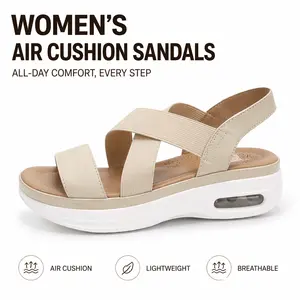 mysoft Women's Open-Toe Comfortable Walking Sandals - Air Cushion Sport Slingback with Elastic Band, Platform Shoes for Women, Summer Comfy Footwear