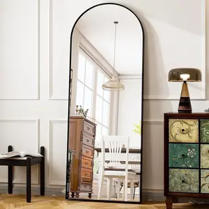 YVANLA 24"x68" Arched Full Length Mirror Floor Standing Mirror with Aluminum Alloy Frame, Black