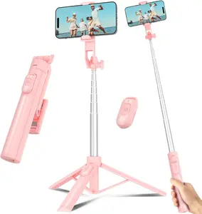 Liphisy 50-Inch Portable Alloy Aluminium Extendable Selfie Stick Tripod, Mobile Tech Accessories with Wireless Remote, Plastic Smartphone Holder, 1/4" Screw, for iPhone Video Recording (Pink)