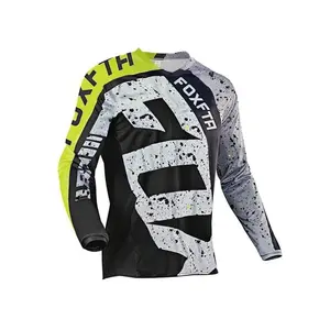 FOXFTA 2026 Men's Mountain Bike Sports Jersey, Racing Suit, MTB BMX ATV Downhill DH Motocross Long Sleeve T-Shirt, Quick-Dry Breathable Black Spring 5
