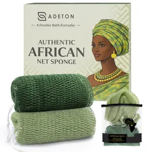 Authentic African Net Sponge, 2-Pack | Knotted Exfoliating Shower Sponge for Soft, Smooth, and Glowing Skin (Forest Green & Light Green)