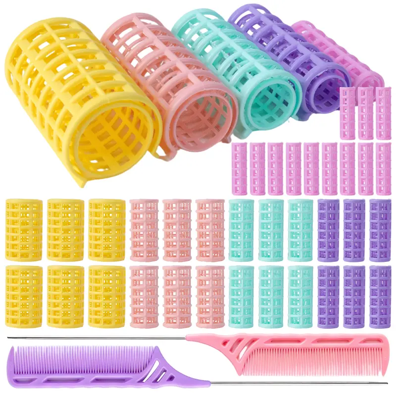 38Pieces Plastic Hair Roller 5 Sizes Curlers Self Grip No Heat Rollers with 2 Pieces Steel Pintail Combs for Short Long Hair Salon Barber Hairdressing Styling Tools(Bright Colors)