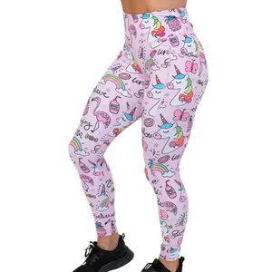CVG Unicorn Leggings - Cartoon Pattern with Pockets High Waistband Above the Ankle Style Squat Proof Full Length & Capri Leggings