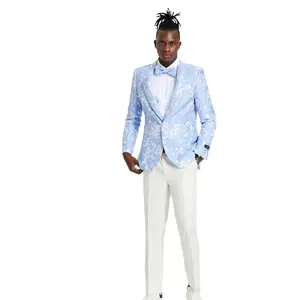 Intricate Collection: Men's Slim Fit Paisley Blazer in Sky & Silver
