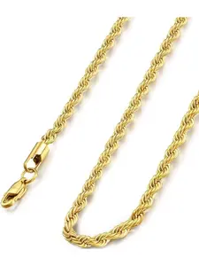 4mm Stainless Steel Rope Chain Fashion Necklace for Men 16-30 inches Silver Gold Black-tone