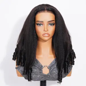 Arabella 220% New Yaki Straight Finger Curly Glueless 3D Lace Half Wig Human Hair Only Pre-Plucked Pre-bleached Pre-cut Lace