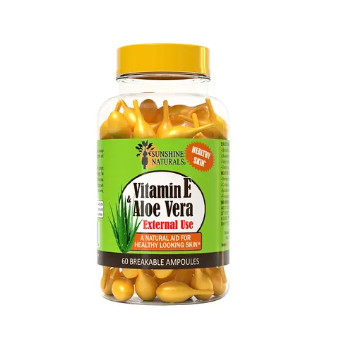 Sunshine Naturals Fragrant Vitamin E & Aloe Vera Capsule Moisturizer - 60 Vials Pack, Aloe Daily Moisture Formula for Hydrating, Moisturizing Dry Skin Care Needs of Adults