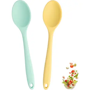 2 Pcs Small Silicone Spoons,8 Inch Mini Mixing Spoons for cooking,Heat Resistant for Kitchen Cooking Baking Stirring Mixing Tools (Yellow Green)