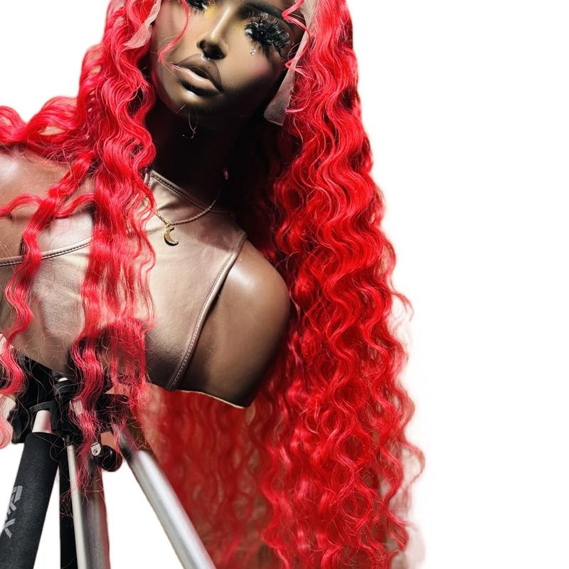 180% density human hair red scarlet wig, 13x4 Transparent lace frontal