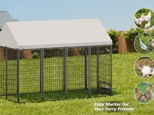 10-18L×10W FT Heavy-Duty Large Outdoor Dog Kennel, Wire Mesh Fence with Secure Lock, Easy-to-Assemble, Full Coverage Waterproof Roof, Included Feeding Bowl
