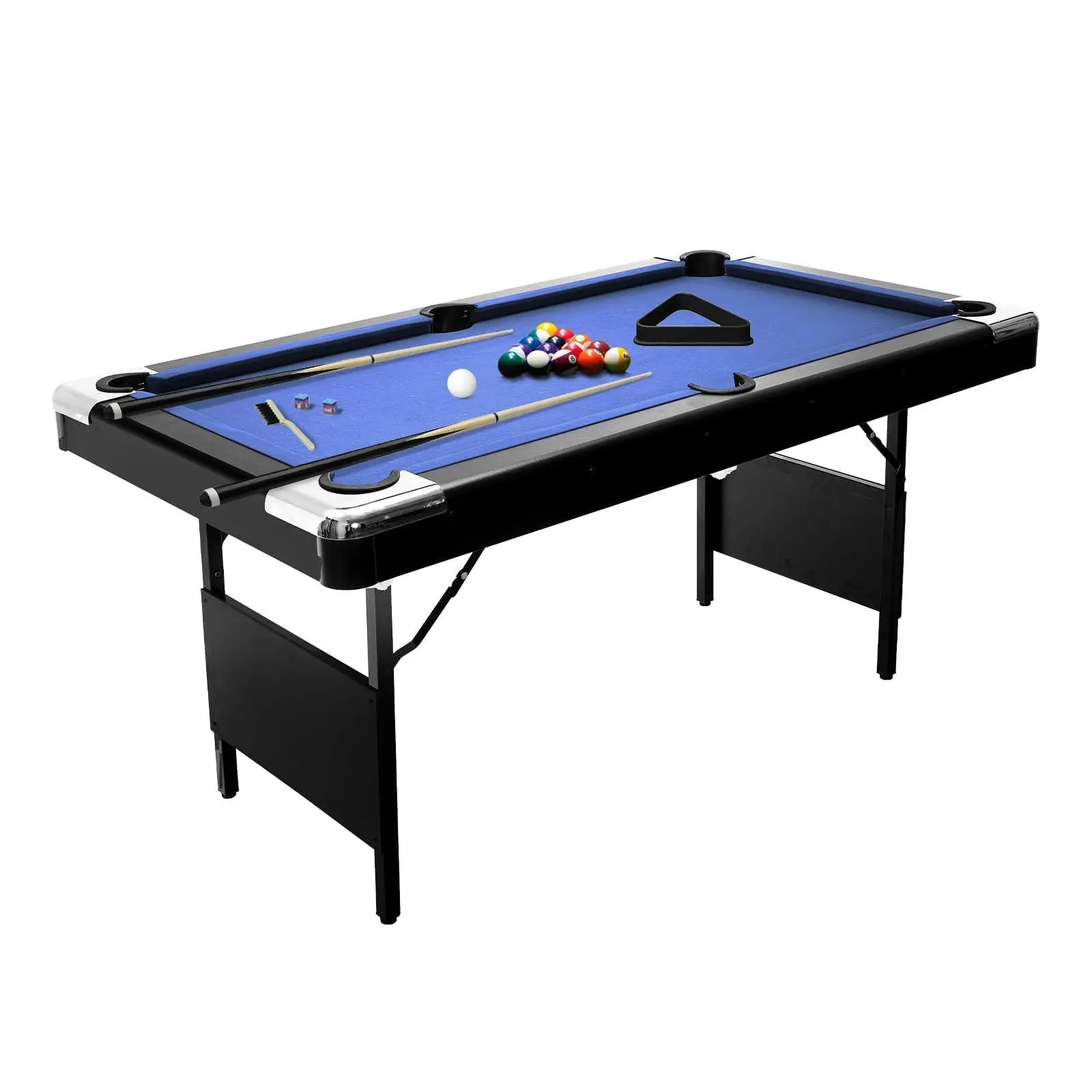 GARVEE 6FT Folding Pool Table for Adults & Famil, Portable Billiards Table Set with Full Accessories, Includes Balls, 2 Cue Sticks, Chalk, Felt Brush, for Home, Basement, Man Cave, Blue