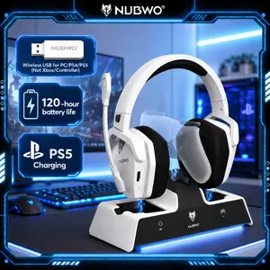 NUBWO G06 Pro Wireless Gaming Headset with Charging Station for Headset & PS5 Controller, 17ms Low Latency, 120H Battery Life, Dynamic 50mm Drivers-White (Only Compatible with PS5)