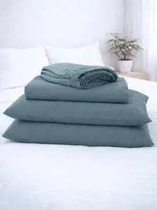 Harbor Blue Organic 100% Flax Linen Sheet Set