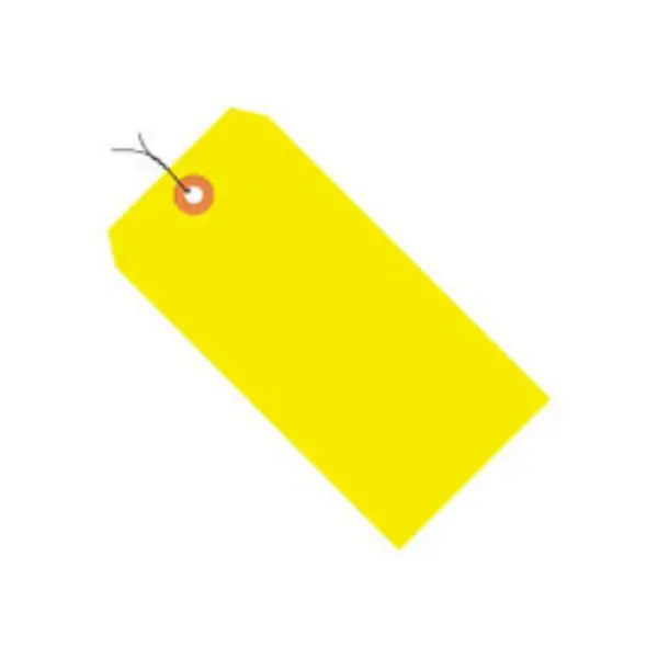 Fluorescent Yellow No. 5 Shipping Tags (B43726) - Pre Wired, Double Wire, 13 Point Cardstock, 4.75x2.375 in, 2-3/8 in, Color Coding Shipments, Box Packaging, Pack of 1000