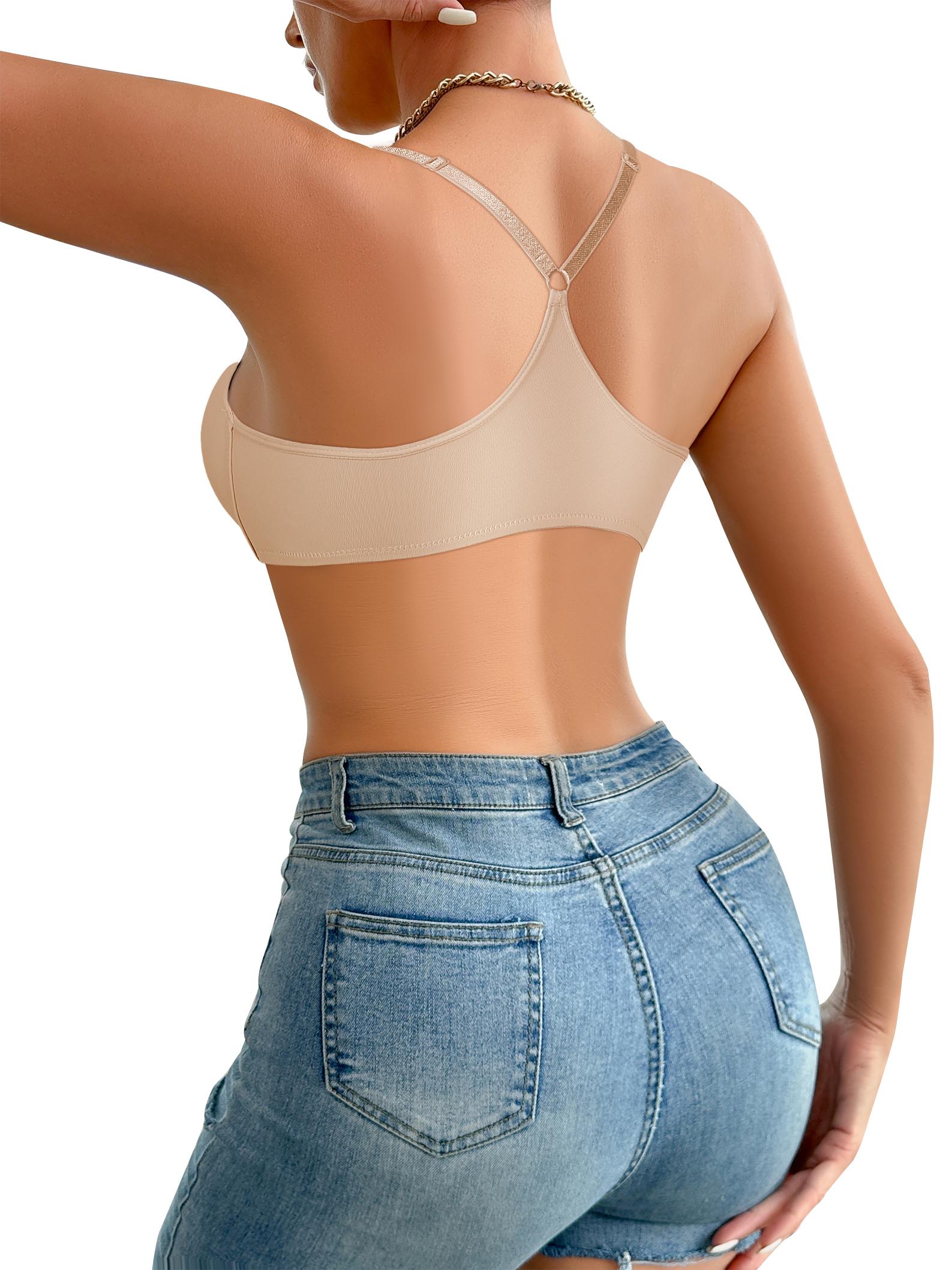 3PCS Front Buckle Push-Up Bra Set Underwire Side Support for Strong Lift Sexy Seamless Back Design Adjustable Straps Comfort Lining All-Season Daily Bra