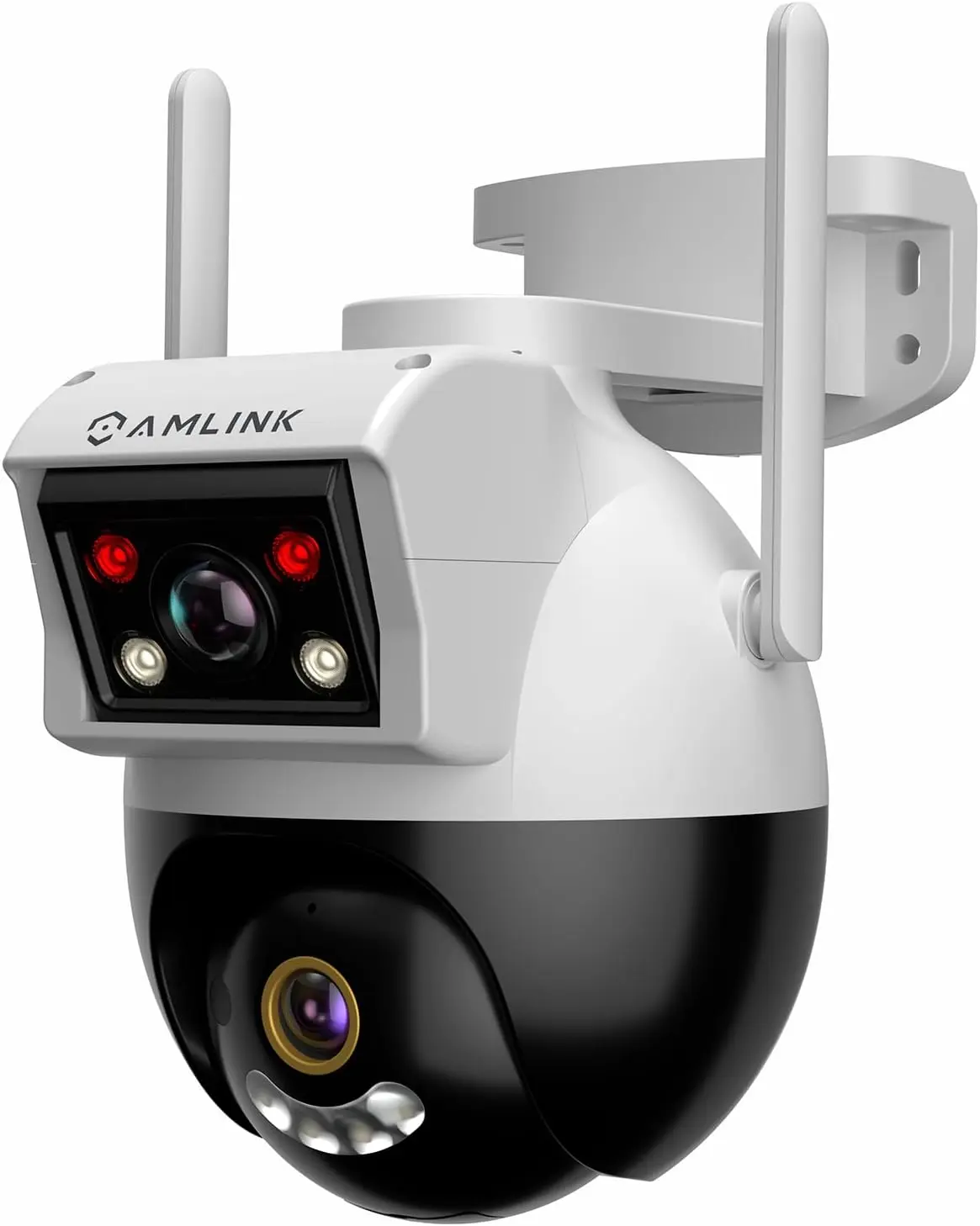 AMLINK 2X 2MP Dual-Lens WiFi Camera Outdoor, AL4M-P402W Human Detection, Motion-Tracking, w/ 2-Way Audio, Pan/Tilt Wireless IP Camera, NDAA Compliant, 30ft Night Vision, Built in Siren