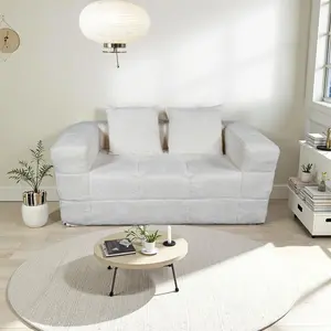 Bean Bag Chair for Adults, Loveseat Boneless Couch with Two Back Cushions, Sofa in A Box, No Assembly Cloud Couch for Apartment Office Bedroom Living Room Small Spaces Polyester Milk White -