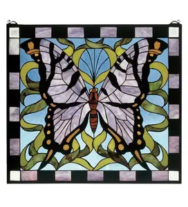 Meyda Lighting 46464  25"W X 23"H Butterfly Stained Glass Window Panel