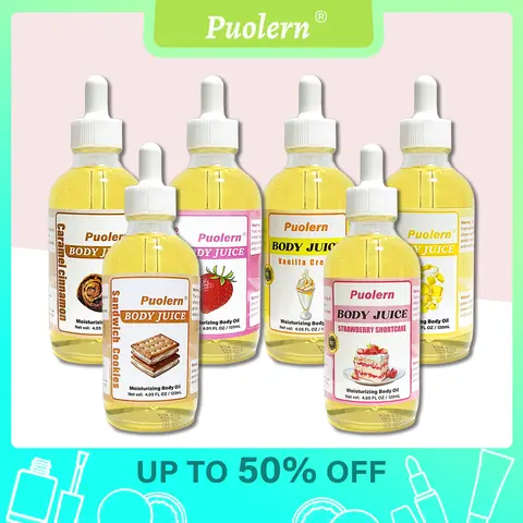Puolern Moisturizing Body Oil - Vanilla Strawberry Shortcake & Cinnamon Scents - 120ml Non-Greasy Formula for Women's Skin Care - Plant Extracts for Soothing & Relaxation