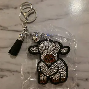 Sparkling Cow Keychain with Rhinestones and Tassel Accessory for Keys and Bags