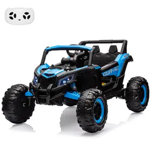 GARVEE 24V Electric Off-Road UTV Ride-On Car with Off-Road Look, Remote Control, 400W Motors, 19-in Spacious Seat, 4 Shock Absorbers, 4.5 Mph Max Speed, Music and LED Lights, Blue