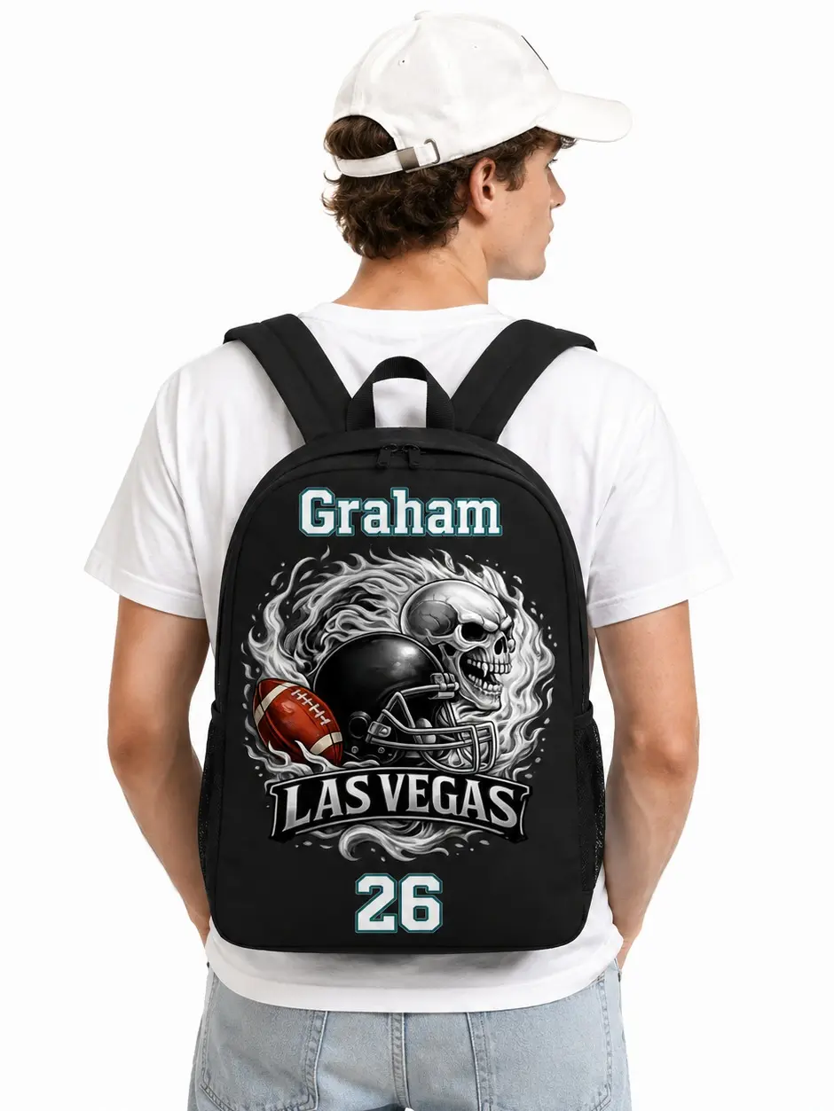 LasVegas Fans Football Canvas Backpack - Customizable Name & Number School Bag, Functional Student Gift