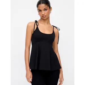 Cider Cotton-blend Square Neck Tie-Shoulder Flared Crop Top