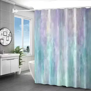 2D Flat 1Pc Blue-Purple Gradient Shower Curtain, made of digitally printed polyester, designed as a no-hole, punch-free partition