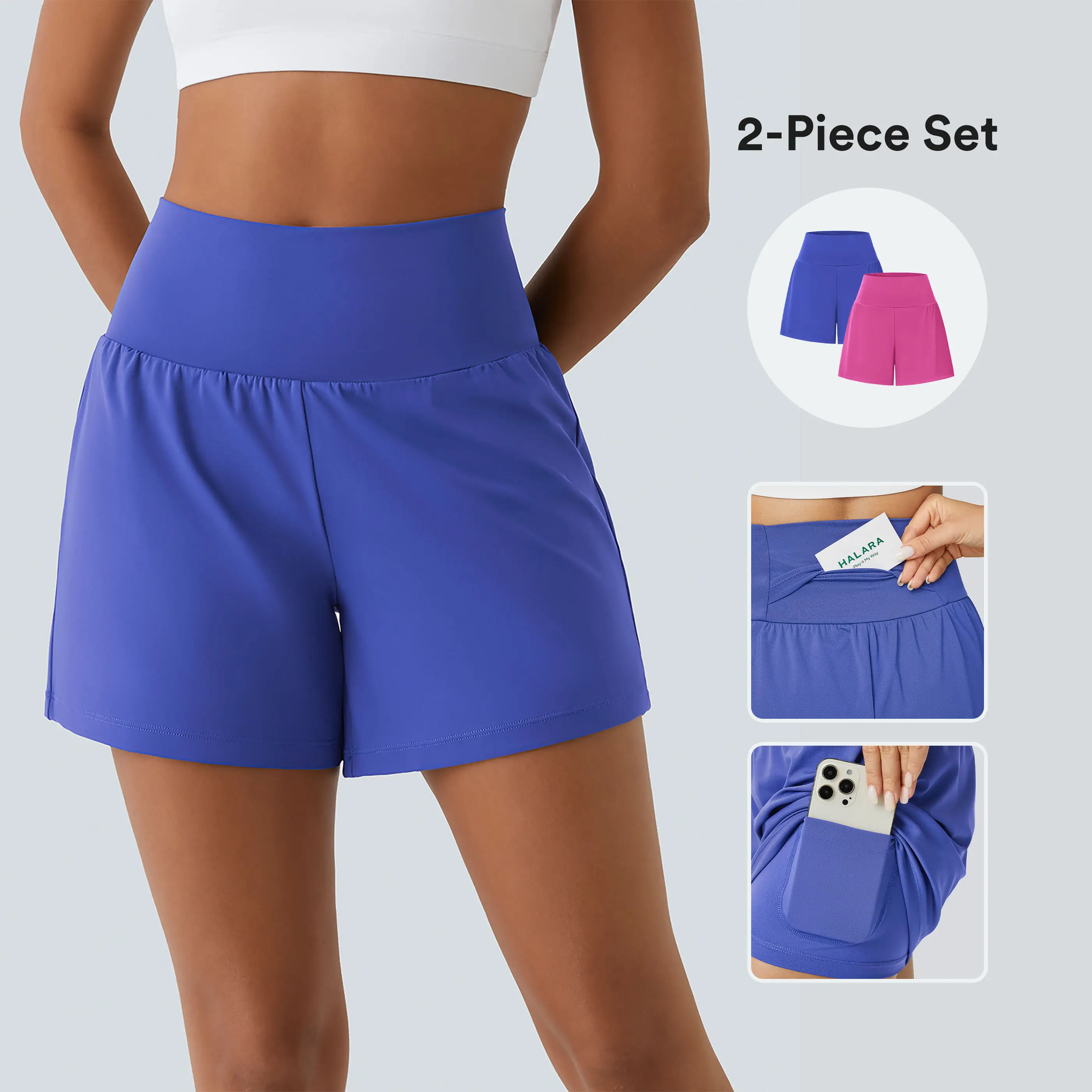 Halara 2-Piece Super High Waisted Back Pocket & Side Hidden Pocket 2-in-1 Yoga Shorts Set 5''-Longer Length #summervibes#summer#NovaTopFinds#TikTokSho