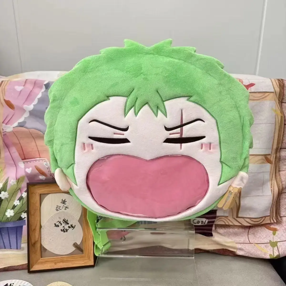 Zoro One Piece Itabag Cute Itabag Anime Figure Girls Green Backpack Large Capacity Badge Storage Bag Transparent Big Mouth