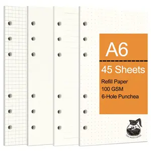 1Pack A6 Refill Paper 6-Hole Loose Leaf Notebook Refill Spiral Binder Index Paper Daily Spiral Bound Planner Dot Line Grid Blank Agenda Refills Binder Notebook Planner, Office Stationery Supplies, 45 Sheets/90 Pages Gift for Valentine's Day