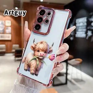 Phone Case Compatible with Samsung Galaxy S23 Ultra S24 Plus S25 S22+ FE Edge Calf with Tulip Pattern Four Corners Anti-drop Cellphone Protective Durable Total Coverage Shockproof Phone Cover