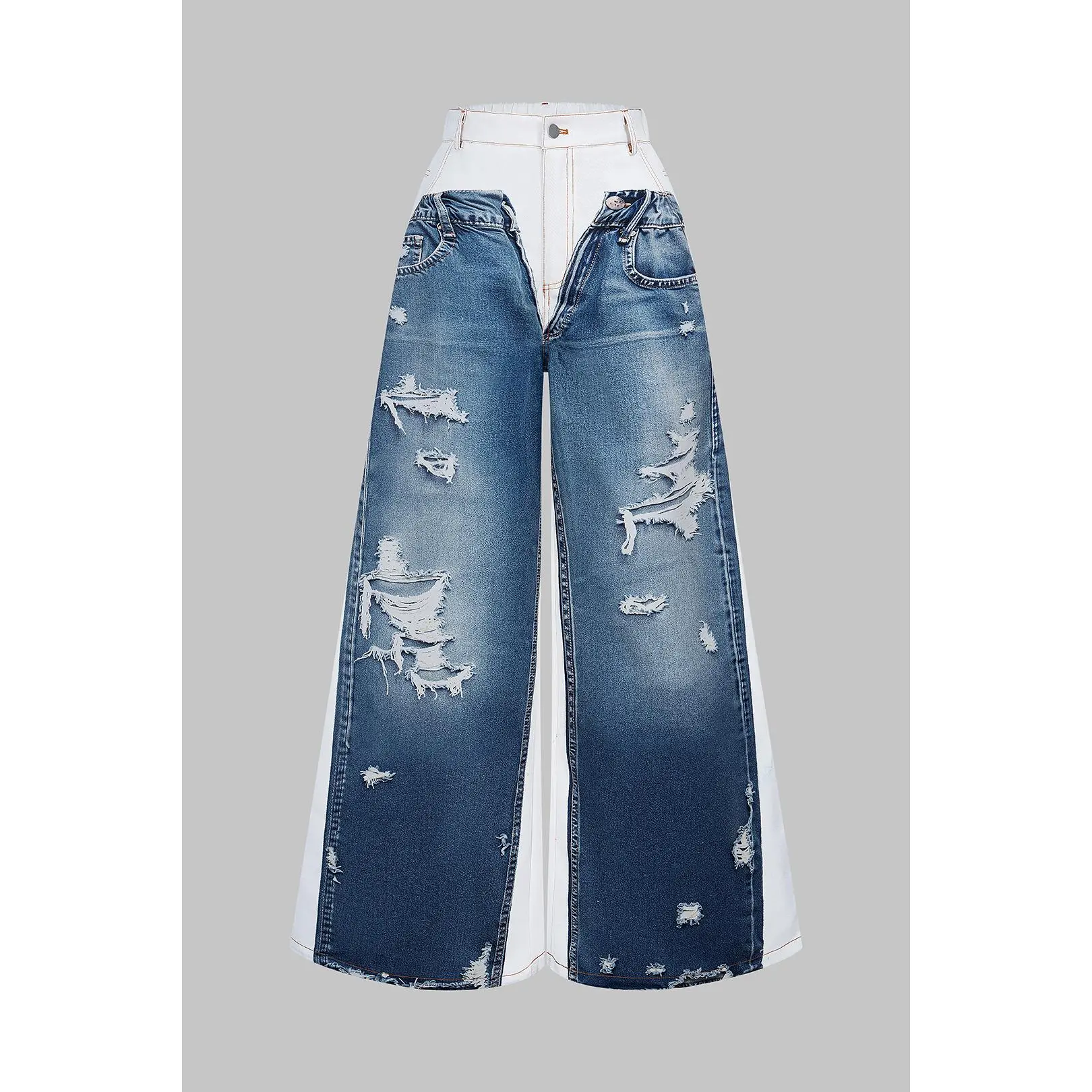 Denim Print Wide Leg Pants