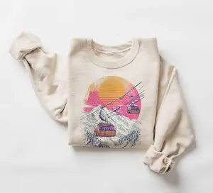 [SALE UP TO 50% + FREE SHIP]  Retro Ski Gondola Sunset Sweatshirt - Vintage 80s Style Ski Lift Crewneck - After Skiing Winter Lodge Pullover - Cozy Mountain Cabin Outfit