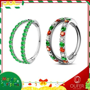 OUFER Women's 20G 316L Stainless Steel Hinged Double Row Nose Ring - Cubic Zirconia Jewelry with Sparkling Zircon Inlay, Non-Tarnish Dainty Piercing Jewelry, 5mm-12mm Inner Diameter