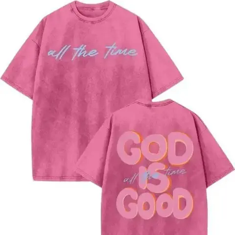 Women's 100% Cotton Oversized Short-Sleeve T-Shirt - Christian Clothing, Double-Sided "GOD IS GOOD" Graphic Print, Retro Vintage Women's Streetwear, Baggy Loose Fit, Round Neck, Gradient Love Top