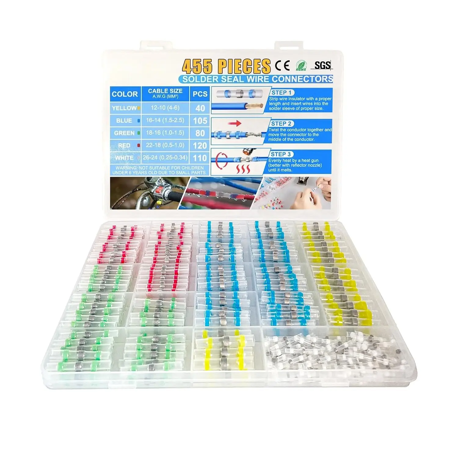 455 PCS Solder Seal Wire Connectors Waterproof Heat Shrink Splice Kit Creates Strong Wire Connections for Car Boat Electrical Repair Set security