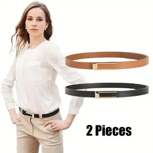 2Pcs/Set Women Leather Belt,Skinny Waist Belt for Dresses Jeans Pants with Gold Buckle,Ideal for Birthday,Wedding Anniversary,Holiday,Christmas Party Gifts,Hand Tools Kits