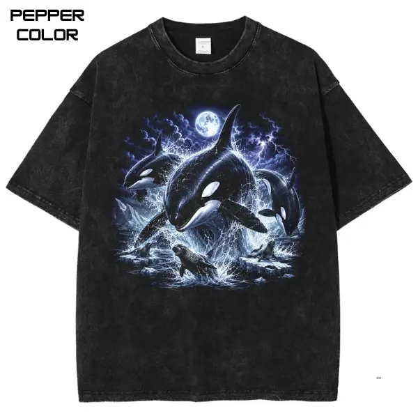Orca Vintage 90s Graphic T-shirt, Retro Killer Whale Moon Tee, Y2K Orca Ocean Grunge Shirt, Gothic Marine Animal, Ocean Unisex Tshirt, Gift For Menswear Womenswear Streetwear Top Hoodie