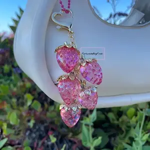 Sweet Strawberry Keychain, Fresh Tassel Design, Semitransparent Resin Material, Faux Fruit Heart Shape, Ideal for Gifts & Decor